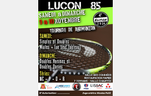 TOURNOI BADMINTON 9 et 10 NOVEMBRE 2024 LUCON