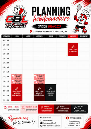 Horaires et licence 2026-2027